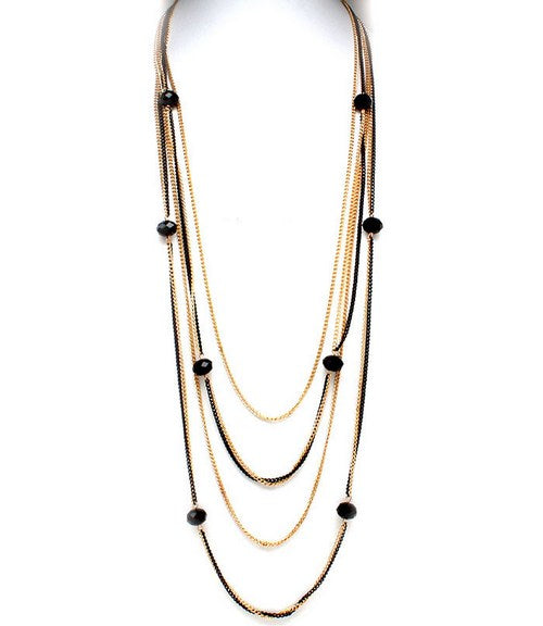 Gold & Black Long Multi Strand Necklace